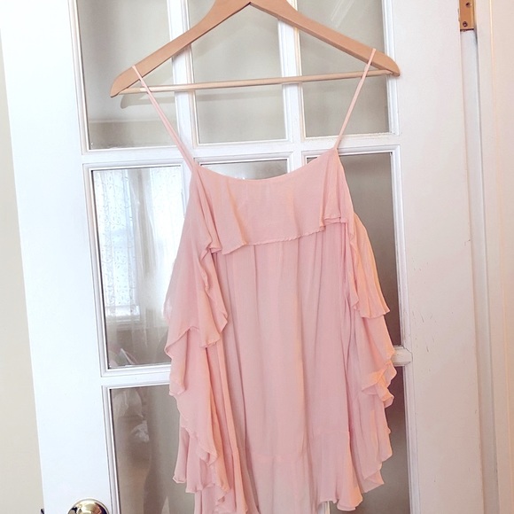 Free people light pink ruffle trim tank top size-xs - Picture 3 of 3